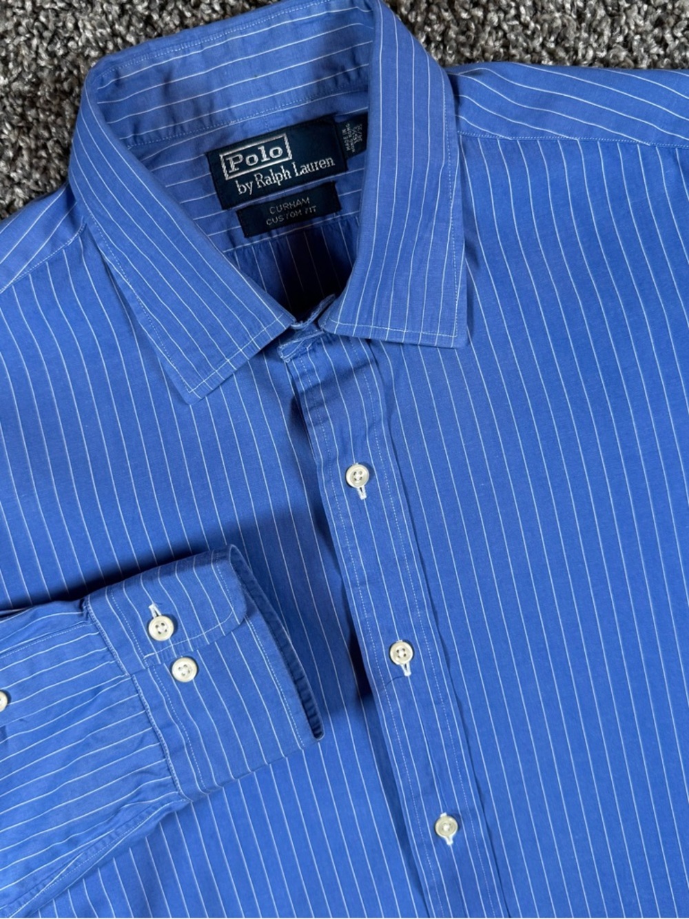 Polo Ralph Lauren Mens 16.5 34/35 Curham Custom Fit Blue Pinstripe Button Shirt